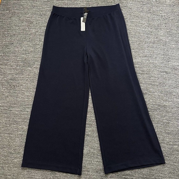 Chicos Travelers Pants Women XL 3 Blue Wide Leg Pull On Travel No Iron Nautical - Picture 1 of 13